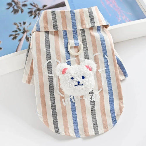 Luxury Dog Striped Shirt Soft Dog Clothes Cute Pet Shirt Summer Puppy Top Bear Print Cat Vest Jacket Pet Coat Yorkie Dog Outfits