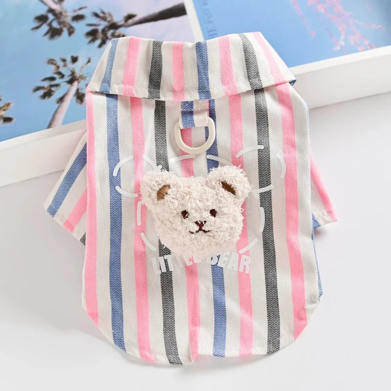 Luxury Dog Striped Shirt Soft Dog Clothes Cute Pet Shirt Summer Puppy Top Bear Print Cat Vest Jacket Pet Coat Yorkie Dog Outfits