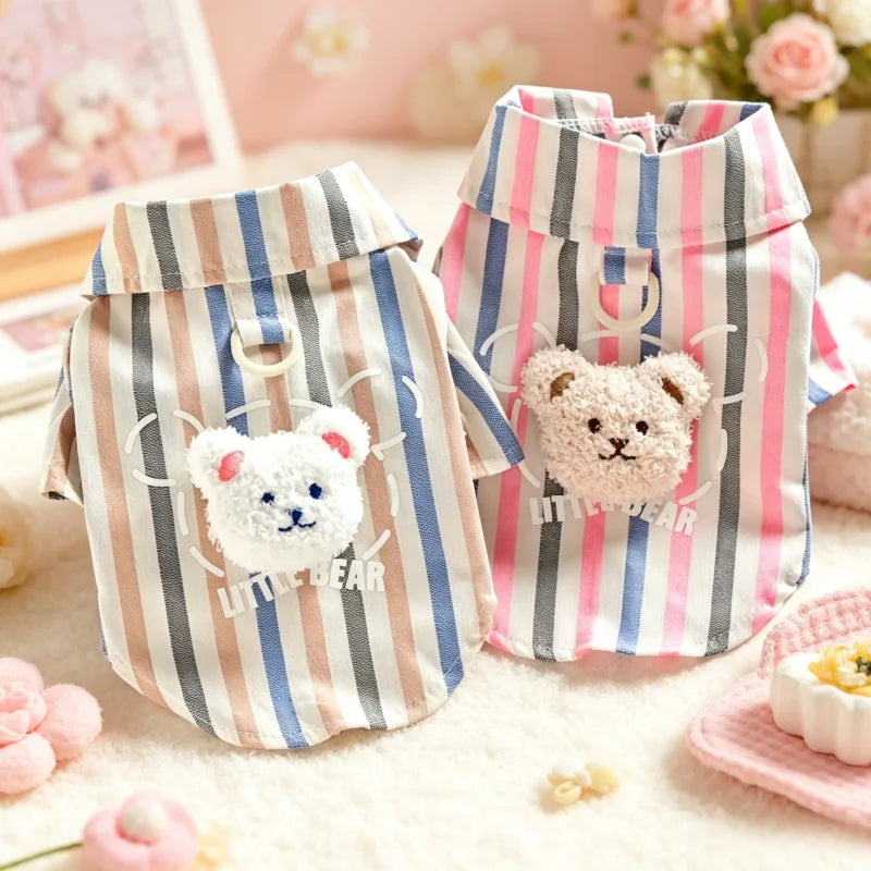 Luxury Dog Striped Shirt Soft Dog Clothes Cute Pet Shirt Summer Puppy Top Bear Print Cat Vest Jacket Pet Coat Yorkie Dog Outfits