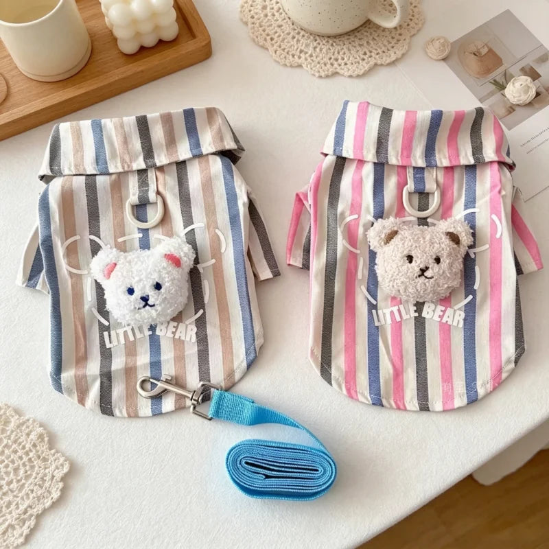 Luxury Dog Striped Shirt Soft Dog Clothes Cute Pet Shirt Summer Puppy Top Bear Print Cat Vest Jacket Pet Coat Yorkie Dog Outfits