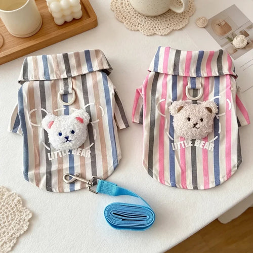 Luxury Dog Striped Shirt Soft Dog Clothes Cute Pet Shirt Summer Puppy Top Bear Print Cat Vest Jacket Pet Coat Yorkie Dog Outfits