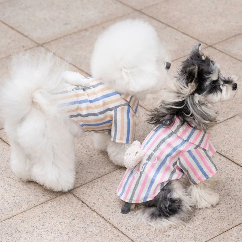 Luxury Dog Striped Shirt Soft Dog Clothes Cute Pet Shirt Summer Puppy Top Bear Print Cat Vest Jacket Pet Coat Yorkie Dog Outfits