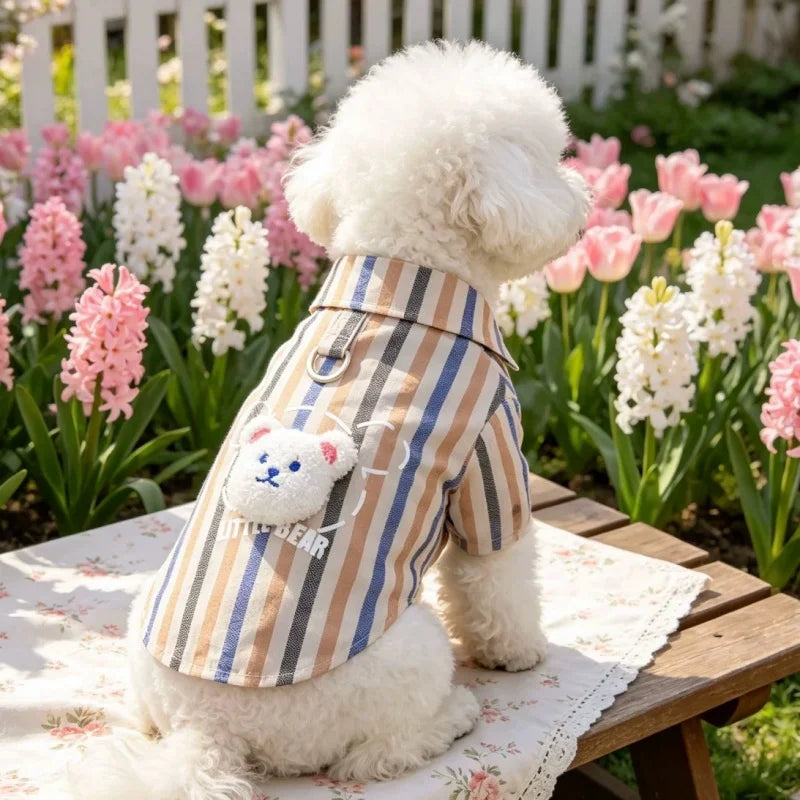 Luxury Dog Striped Shirt Soft Dog Clothes Cute Pet Shirt Summer Puppy Top Bear Print Cat Vest Jacket Pet Coat Yorkie Dog Outfits